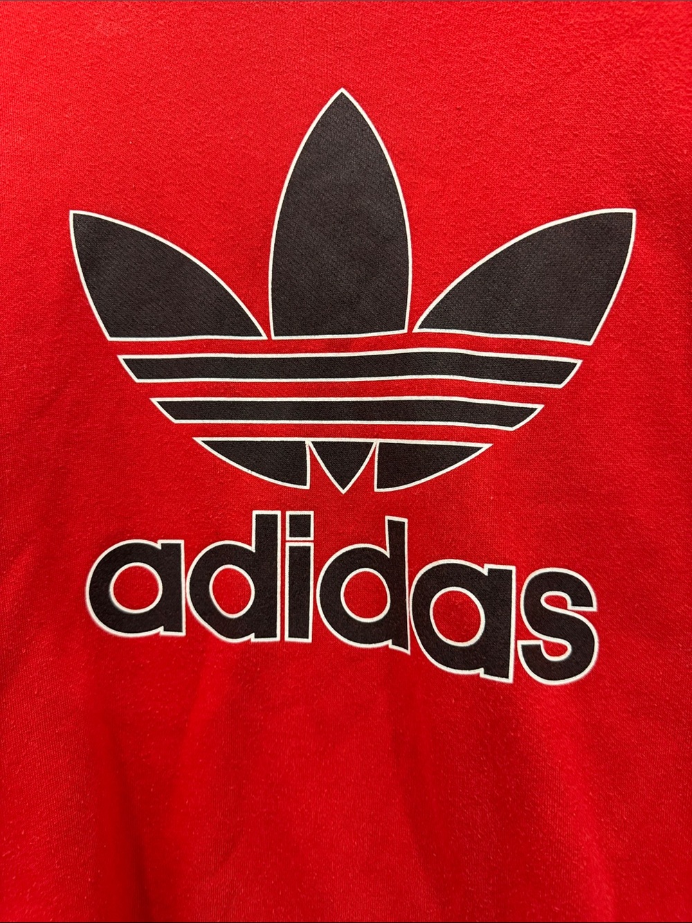 Adidas Originals Trefoil Logo Crewneck Sweatshirt Red Black Spell Out Adult sz S - Picture 2 of 9
